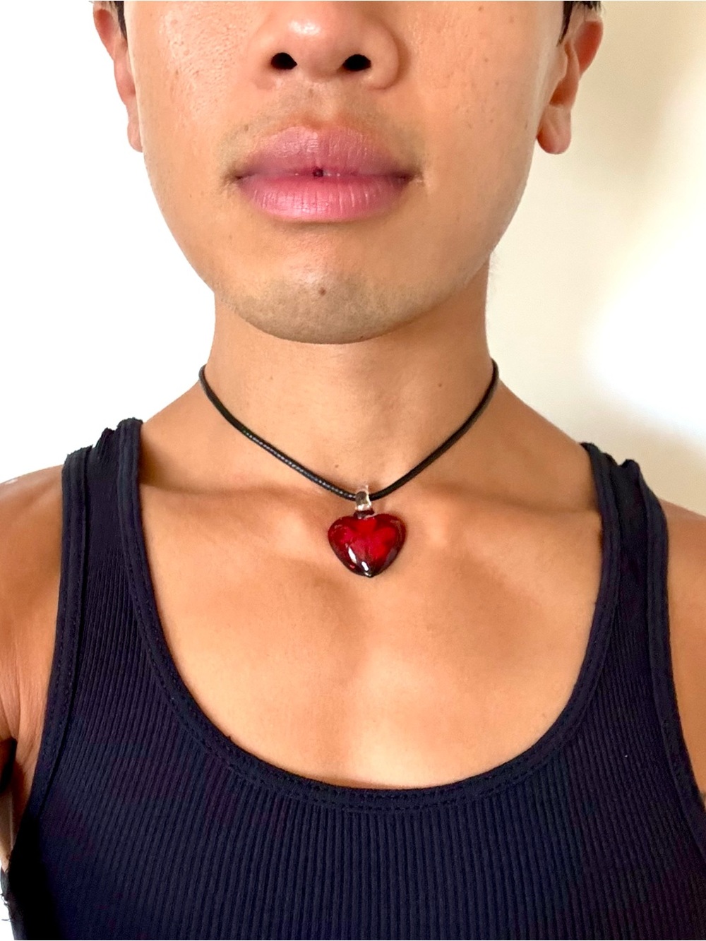 Y2K Red Heart Glass Pendant Necklace with Pressed Flower Inside